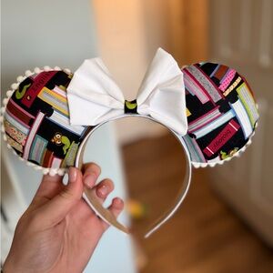 Colorful Book-Themed Mouse Ears with White Bow
